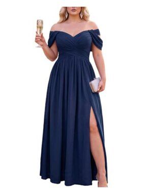 Plus Size A-Line Formal Maxi Dress Chiffon Empire Waist Cold Shoulder Gown